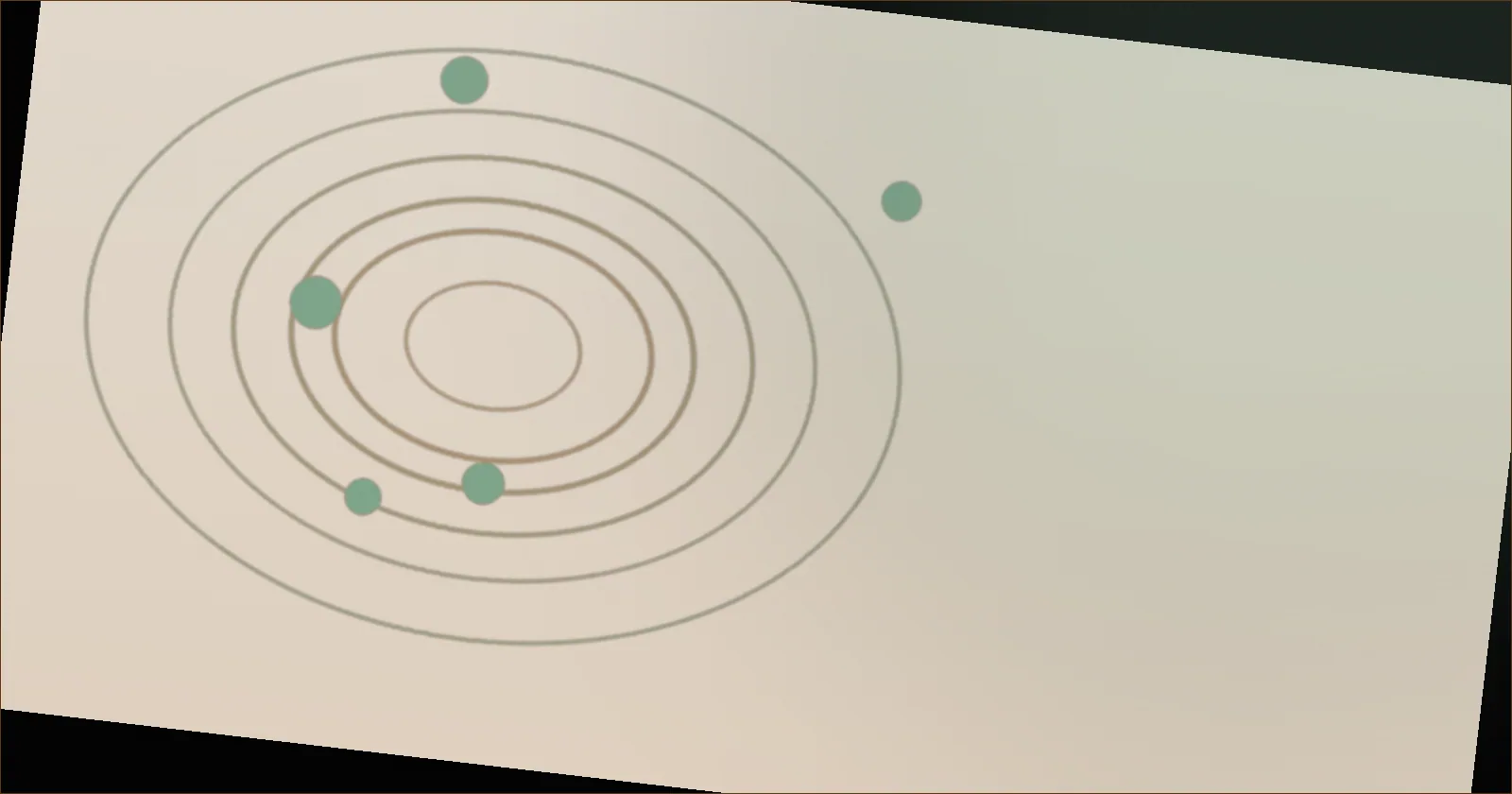 Warm brown orbit pattern suggesting tools stored in a compact rotation